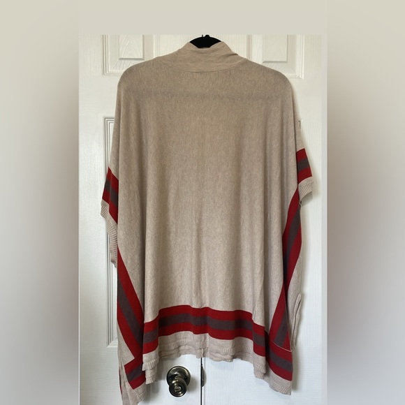 Hinge Oversized Poncho - Beige with Red & Brown Stripes, OSFM (s m l xl) - Picture 2 of 6